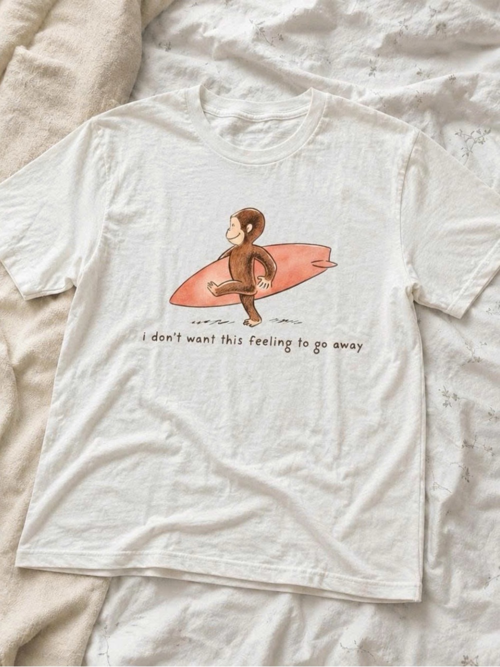 GildanWhite Graphic Tee with Surfing Monkey Print